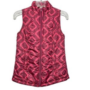 Red Camel Geometric Print Red Pink Puffer Winter Vest Zip Up sz XS Extra Small